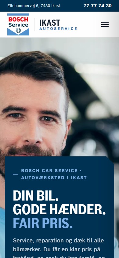 Ikast AutoServices hjemmeside på en telefon